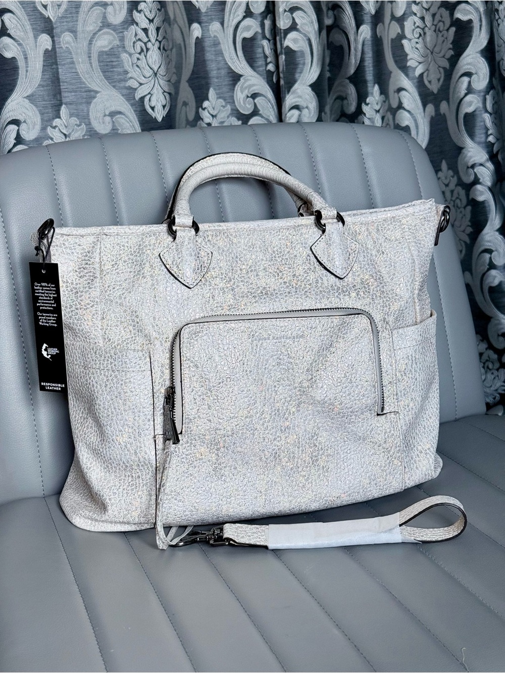 Aimee Kestenberg Sunbury Iridescent Holographic Genuine Leather Tote Satchel - Picture 8 of 12